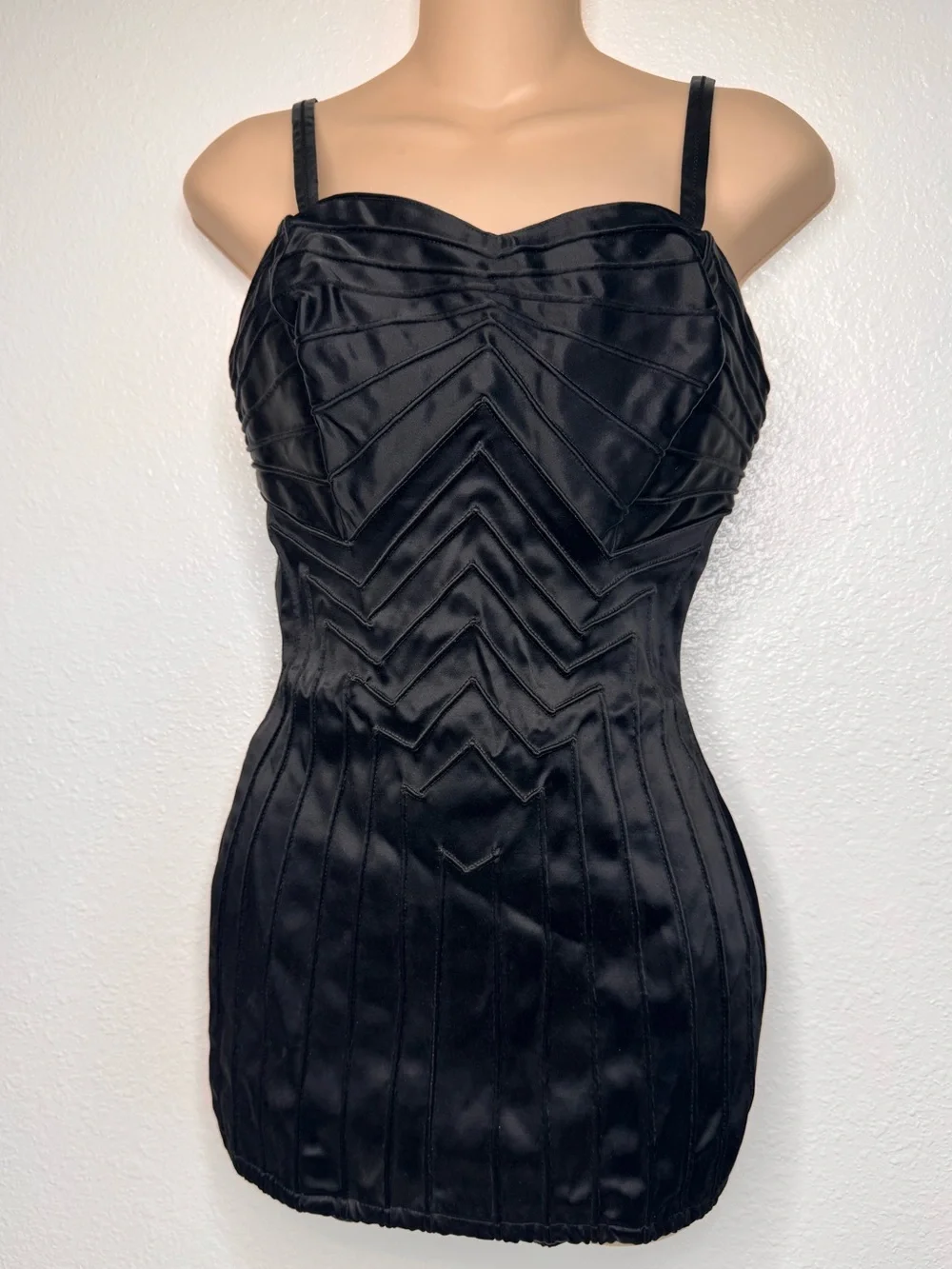 50s Vintage Bombshell Black Satin Alix of Miami One Pc Swimsuit SLIMMING M/L - Picture 1 of 13